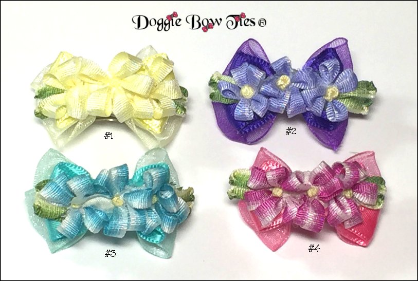Dog Bows-Boutique style dog bows with silk flowers and french style barrette
