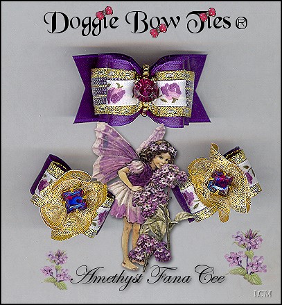 Fana Cee Spun Gold Amethyst Dog Bows