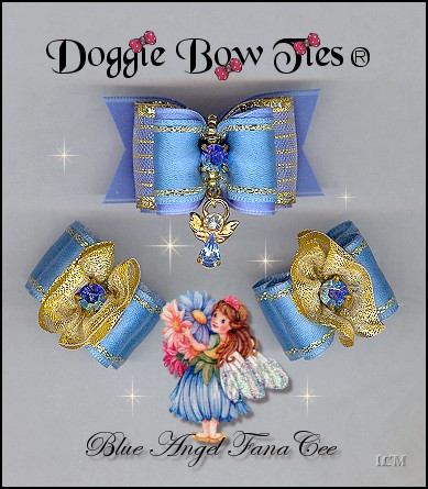ana Cee Spun Gold blue Angel Dog Bows