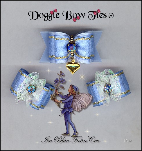 Fana Cee  Spun Sugar Ice Blue Heart Dog Bows 