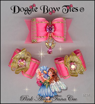 Fana Cee Spun Gold Pink Angel Dog Bows