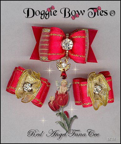 Fana Cee Spun Gold Pink Heart Dog Bows