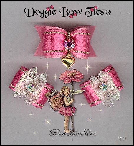 Fana Cee Spun Sugar Rose Heart dog bows