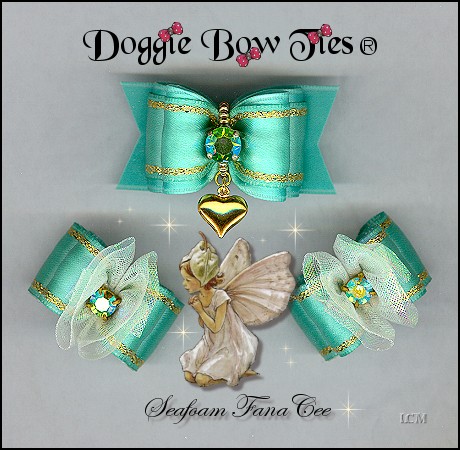  Fana Cee Spun Sugar Seafoam Heart dog bows