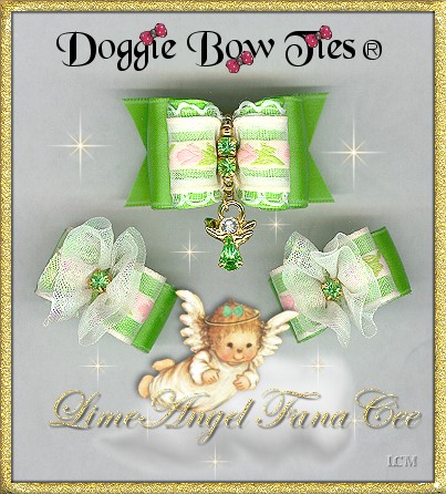 Fana Cee Spun Sugar Lime Angel dog bows 