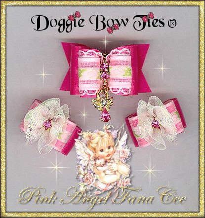 Spun Sugar Pink Angel dog bows 