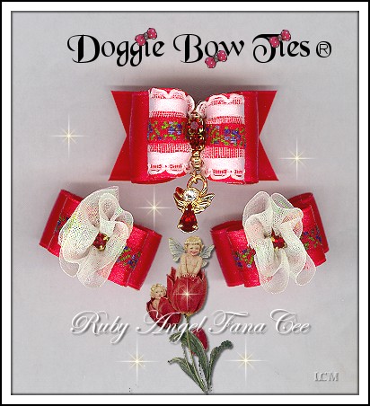 Fana Cee Spun Sugar Ruby Angel dog bows