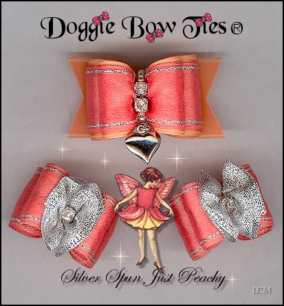 Fana Cee Spun Silver Just Peachy Heart dog bows 