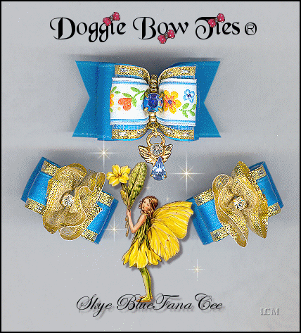 Fana Cee Spun Gold Skye Blue Angel dog bows