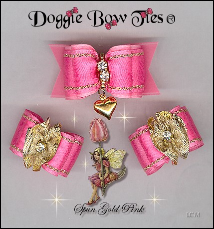 Fana Cee Spun Gold Pink Heart Dog Bows