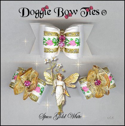 Fana Cee Spun Gold White dog bows