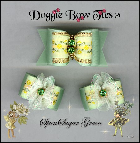 Fana Cee Spun Sugar Green dog bows 