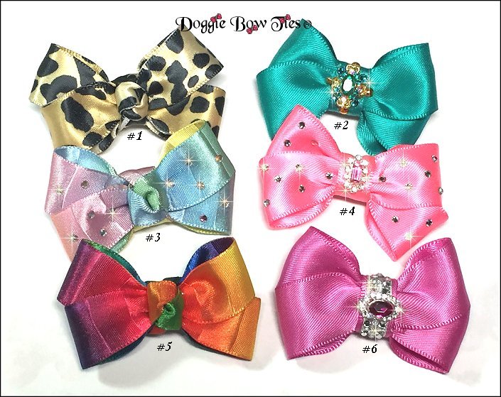 Dog Bows~Barrette Dog Bows, Satin and Crystal