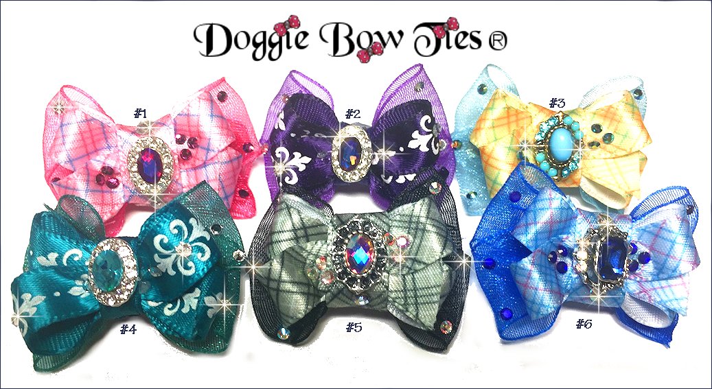 Dog Bows-Boutique Barrette Jeweled Prints Dog Bows