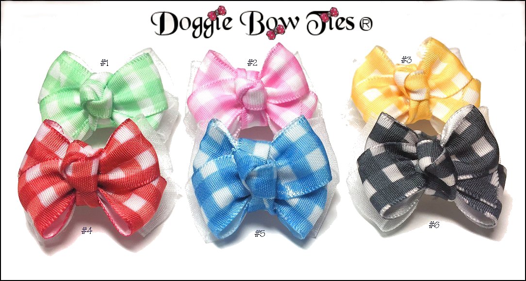 Boutique Barrette Gingham Satin Dog Bows