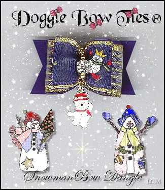 Navy Blue Snowman Bow Dangle Dog Bows