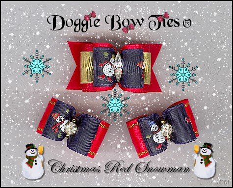 Christmas Red Snowman Dog Bows 