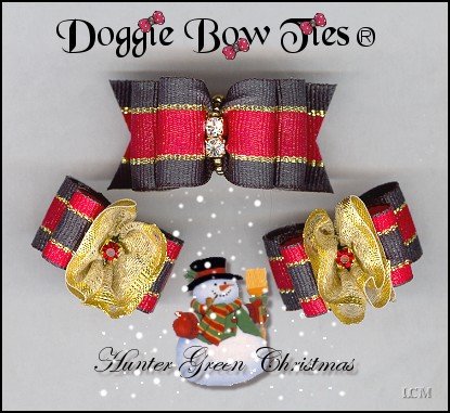 Hunter Green/Cranberry Gold Spun FanaCee Dog Bows
