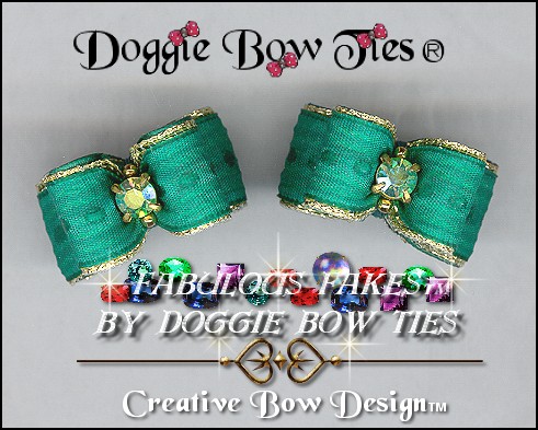 Fabulous Fakes Aurora Borealis Teal Dog Bows 