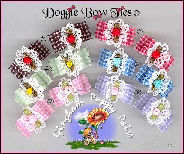 Petline Gingham Puppy Pairs Dog Bows