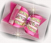 Dog Bow- with 15x4mm Fuchsia rhinestone