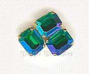 Octagon 8x10mm  Sew-On Rhinestones-Emerald AB
