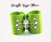 Dog Bow-Baby Dog Bows-Sparkle Satin w/Crystal-Apple Green