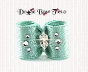 Dog Bow-Baby Dog Bows-Sparkle Satin w/Crystal-Aqua