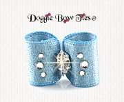 Dog Bow-Baby Dog Bows-Sparkle Satin w/Crystal-Blue Topaz