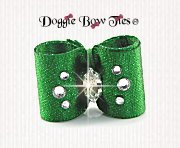 Dog Bow-Baby Dog Bows-Sparkle Satin w/Crystal-Emerald