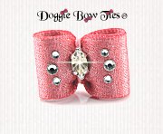 Dog Bow-Baby Dog Bows-Sparkle Satin w/Crystal-Light Coral