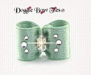 Dog Bow-Baby Dog Bows-Sparkle Satin w/Crystal-Pastel Green