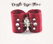 Dog Bow-Baby Dog Bows-Sparkle Satin w/Crystal-Red/Silver