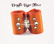 Dog Bow-Baby Dog Bows-Sparkle Satin w/Crystal-Tangarine