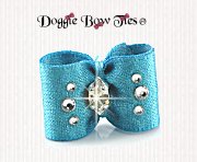 Dog Bow-Baby Dog Bows-Sparkle Satin w/Crystal-Turquoise