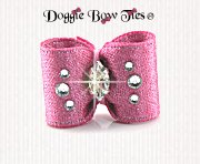 Dog Bow-Baby Dog Bows-Sparkle Satin w/Crystal-Fantasy Rose