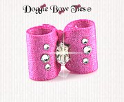 Dog Bow-Baby Dog Bows-Sparkle Satin w/Crystal-Hot Pink