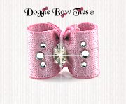 Dog Bow-Baby Dog Bows-Sparkle Satin w/Crystal-Pink