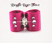 Dog Bow-Baby Dog Bows-Sparkle Satin w/Crystal-Shocking Pink