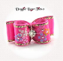 Dog Bow-SL Puppy, Pink with Flowers