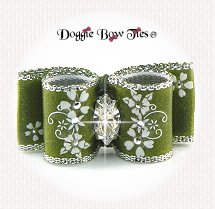 Dog Bow-Moss Green w/tiny crystals