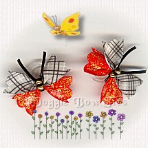 Small Glitter Flutterfly Pairs-Grey Plaid/ Orange