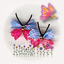 Small Glitter Flutterfly Pairs- Blue Plaid/ Hot Pink