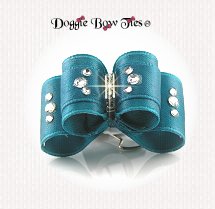 Dog Bow-Puppy Size, Double Loop, Teal, Crystal