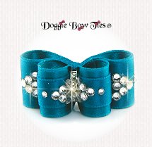 Dog Bow-DL Puppy, Swarovski Crystal Comet, Teal