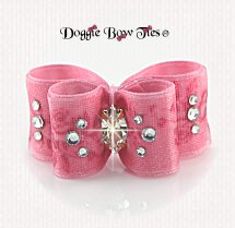 Dog Bow-DL Puppy Crystal, Dusty Pink Rose Organza