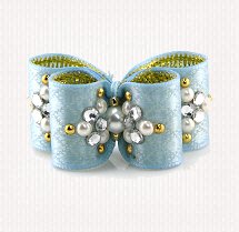 Dog Bow-DL Puppy, Satin Diamond Lattice Pearl-Light Blue