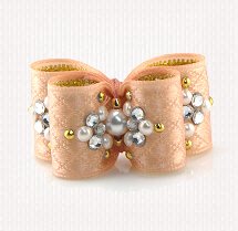 Dog Bow-DL Puppy, Satin Diamond Lattice Pearl-Peach