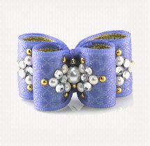 Dog Bow-DL Puppy, Satin Diamond Lattice Pearl-Periwinkle