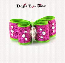 Dog Bow-DL Puppy, Shocking Pink Glitter and Lime Satin